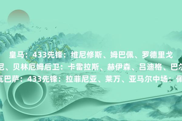 皇马：433先锋：维尼修斯、姆巴佩、罗德里戈中场：居莱尔、琼阿梅尼、贝林厄姆后卫：卡雷拉斯、赫伊森、吕迪格、巴尔韦德门将：库尔图瓦巴萨：433先锋：拉菲尼亚、莱万、亚马尔中场：佩德里、费尔明、德容后卫：巴尔德、埃里克·加西亚、库巴西、孔德门将：霍安·加西亚马竞：442先锋：阿尔瓦雷斯、瑟尔洛特中场：卢克曼、巴里奥斯、科克、朱利亚诺·西蒙尼后卫：鲁杰里、勒诺尔芒、汉茨科、略伦特门将：奥布拉克    体育录像/图片